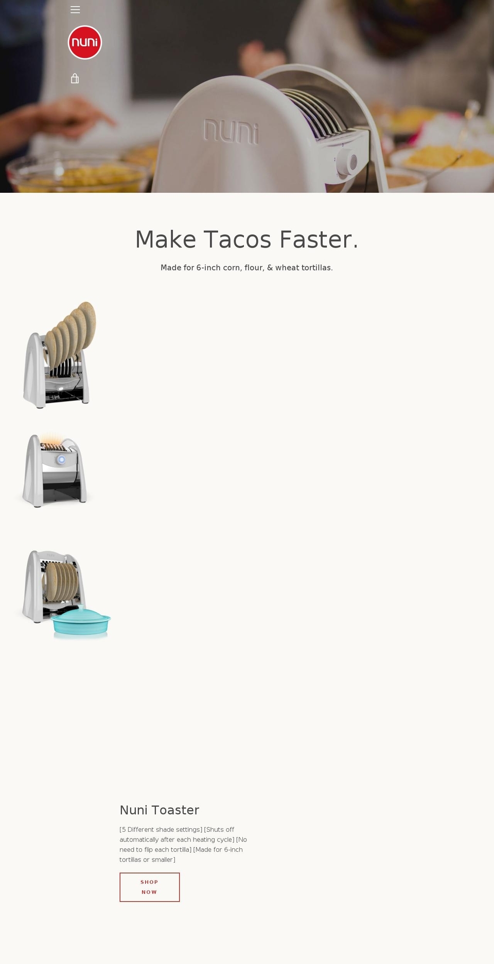 nunitoaster.com — Shopify storefront screenshot