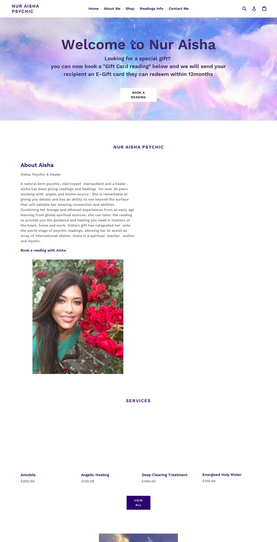 nuraisha-psychic.com — Shopify storefront screenshot