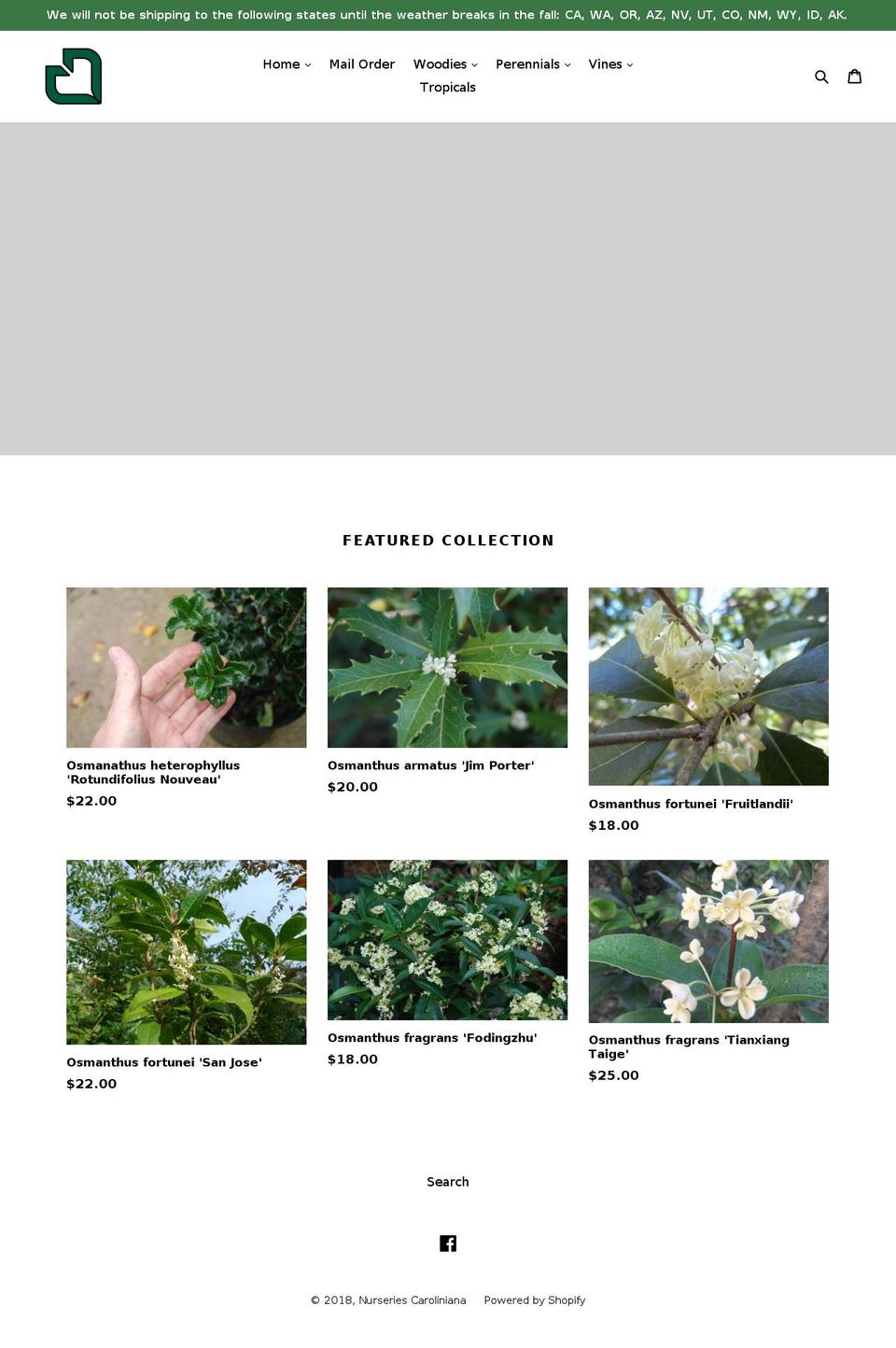 nurseriescaroliniana.com — Shopify storefront screenshot