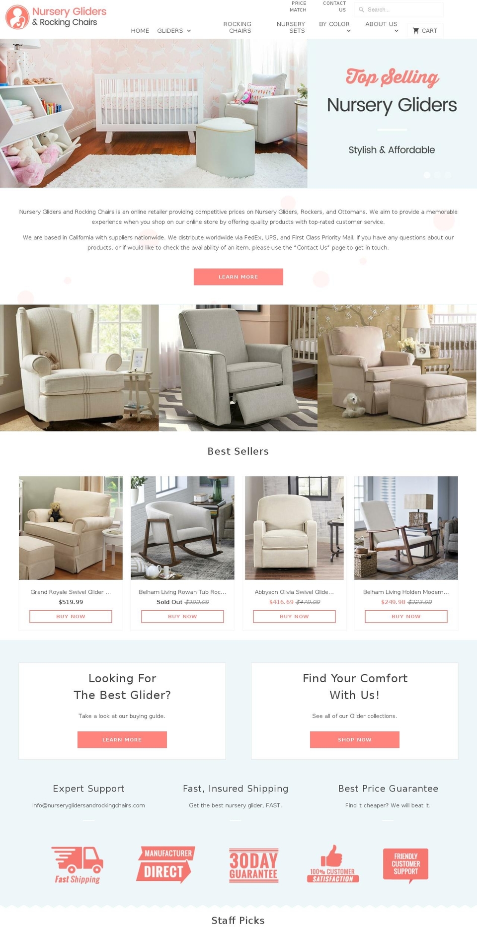 nurseryglidersandrockingchairs.com — Shopify storefront screenshot