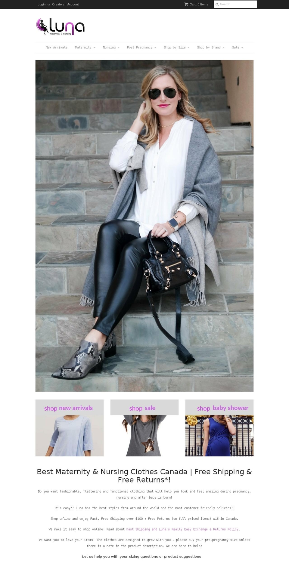 nursingdressescanada.com — Shopify storefront screenshot