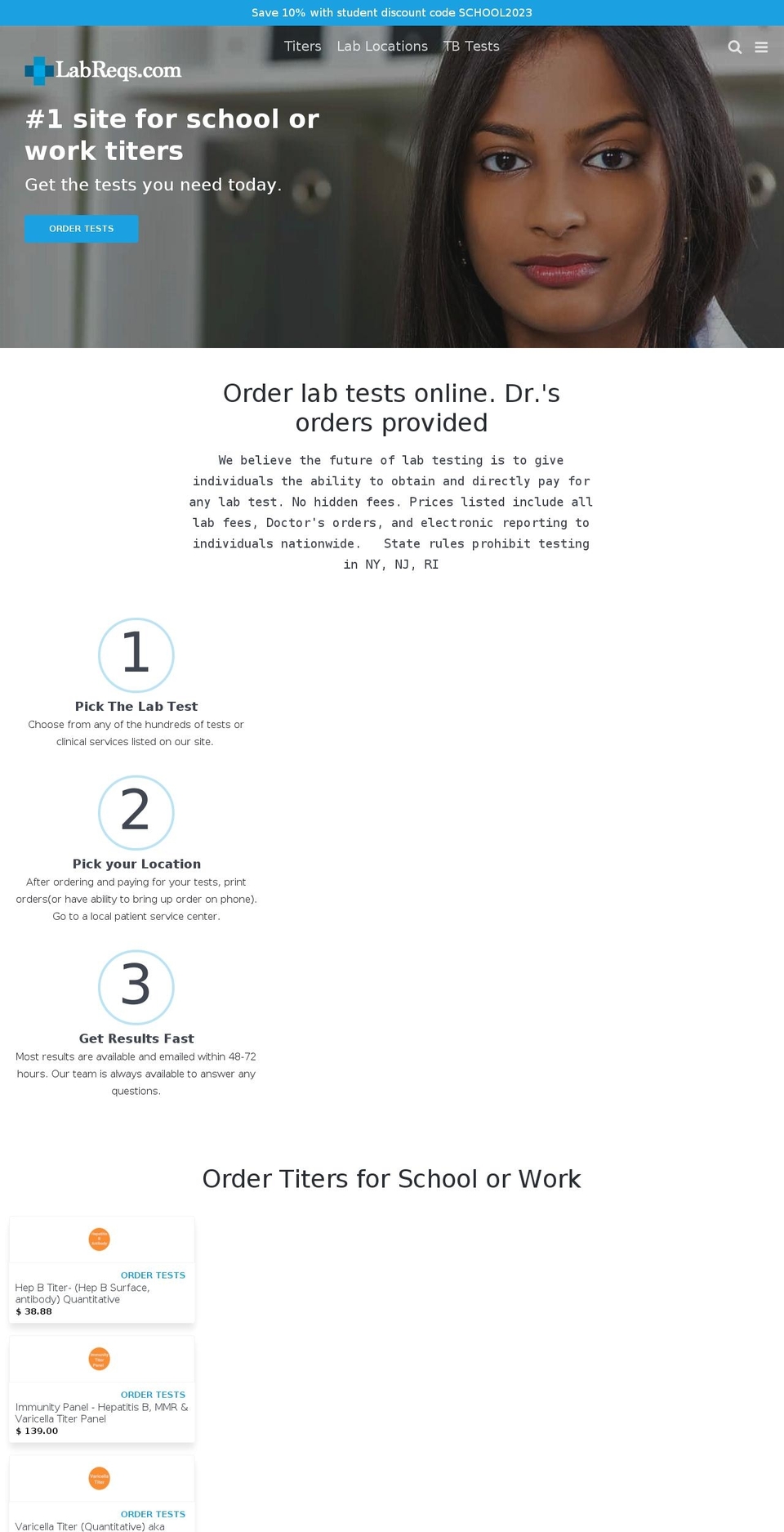 LabReqs Shopify theme site example nursingschooltiters.com