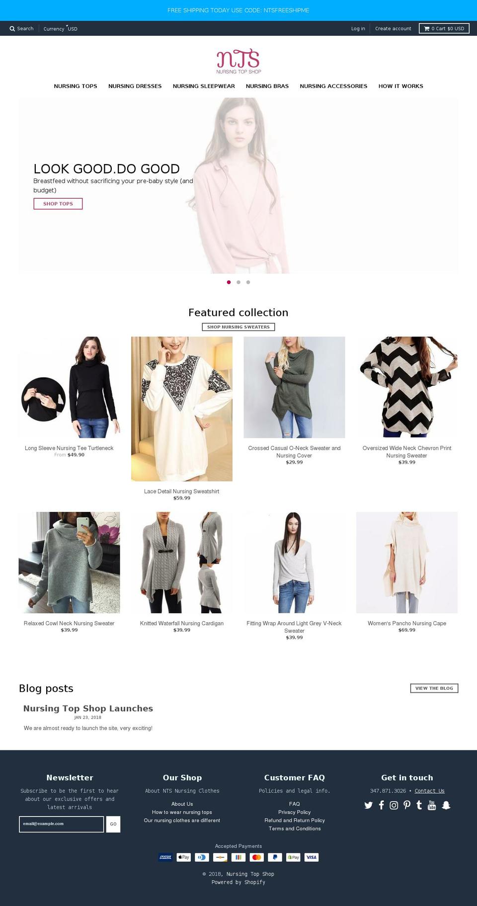 nursingtopshop.com — Shopify storefront screenshot