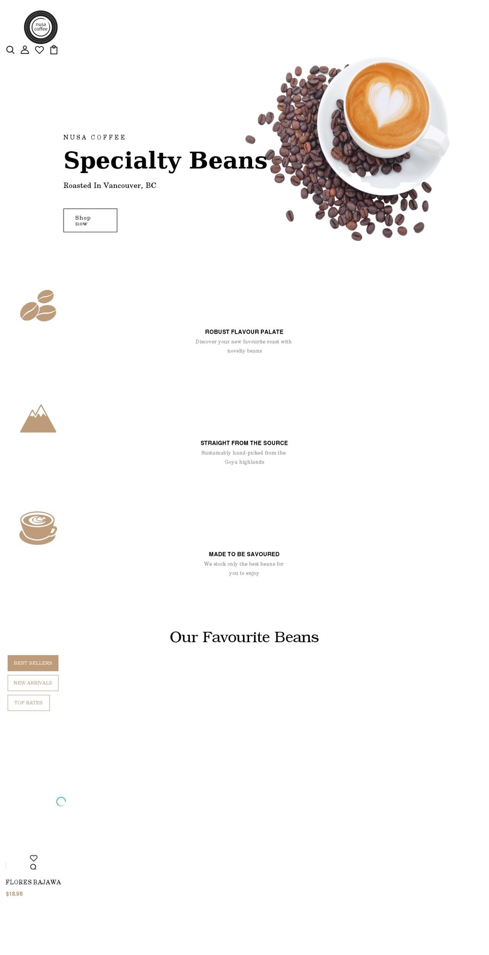 Coffeza home Shopify theme site example nusacoffeecompany.com