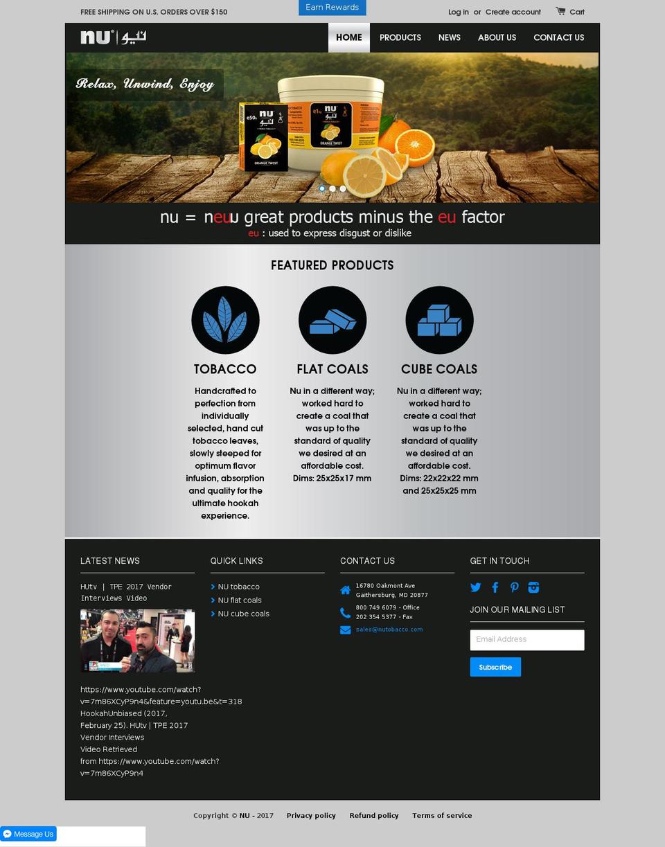 nutobacco.com shopify website screenshot