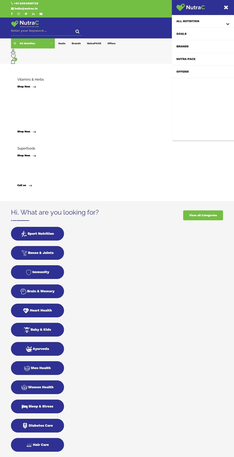 nutrac.in shopify website screenshot