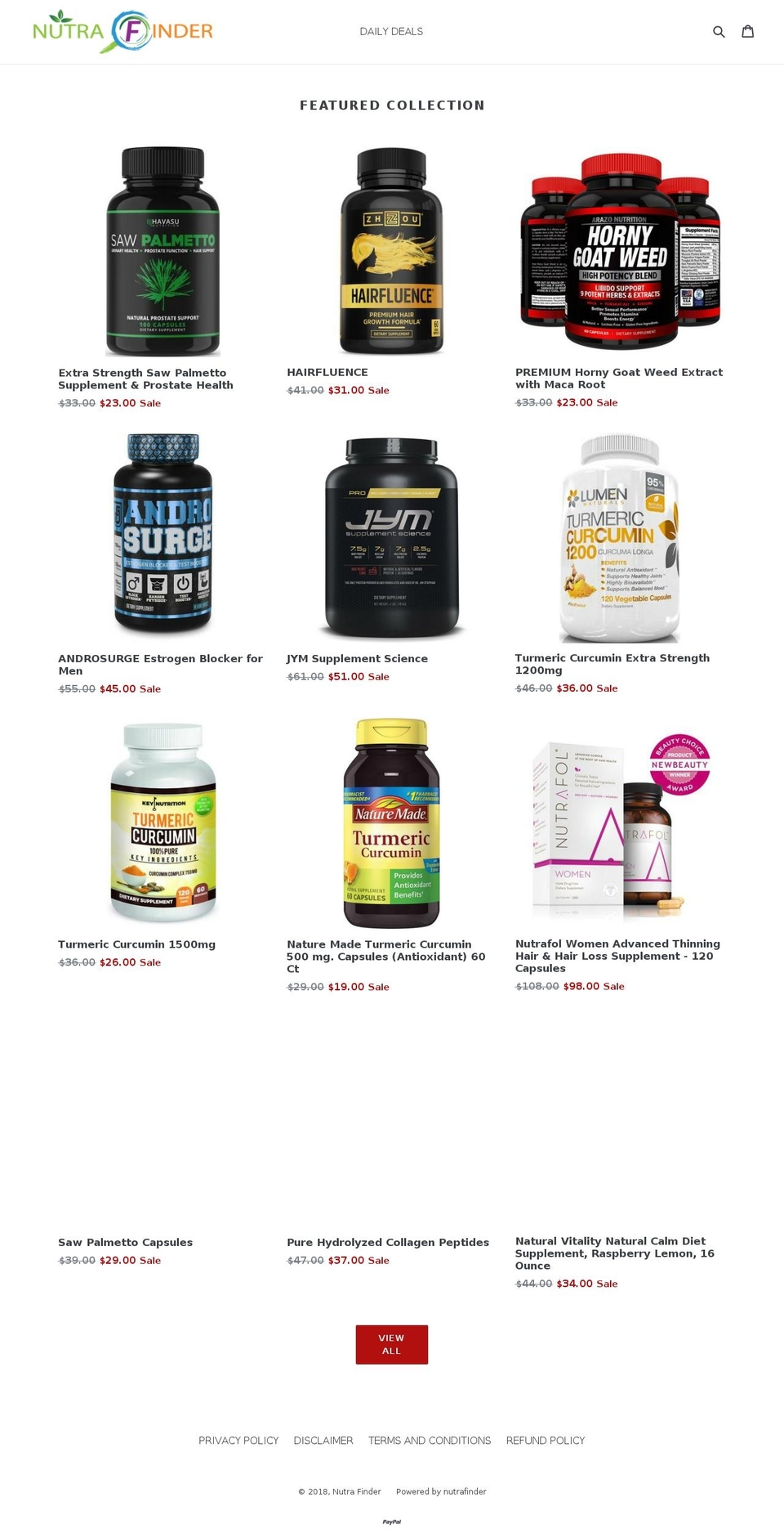 nutrafinder.com shopify website screenshot