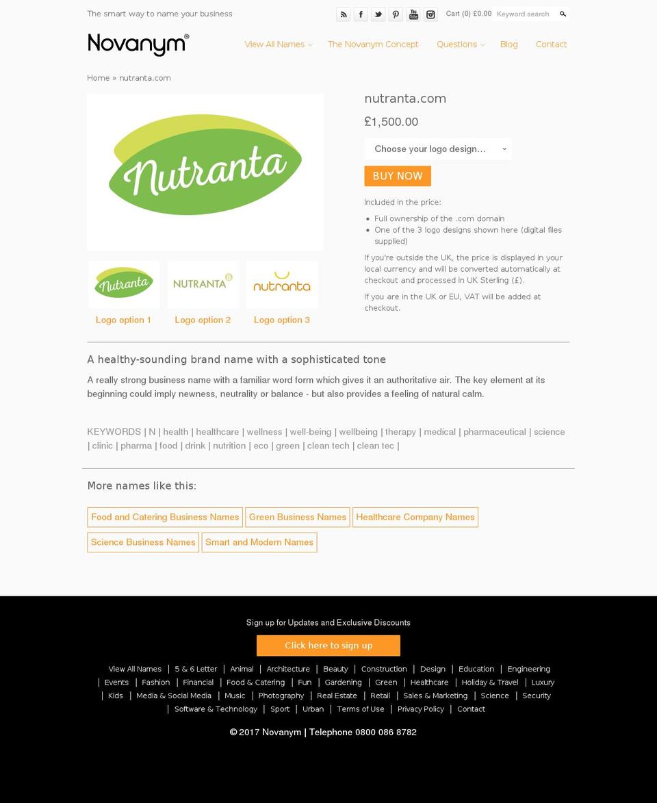 nutranta.com shopify website screenshot