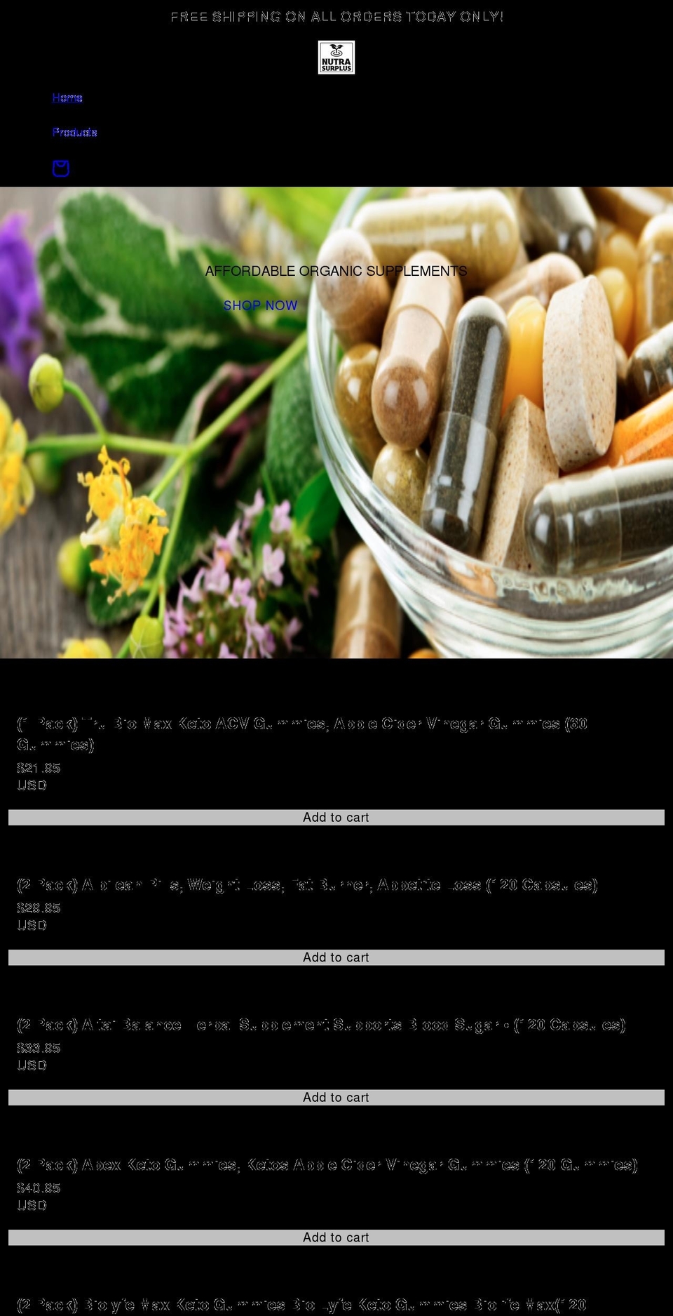 nutrasurplus.com shopify website screenshot