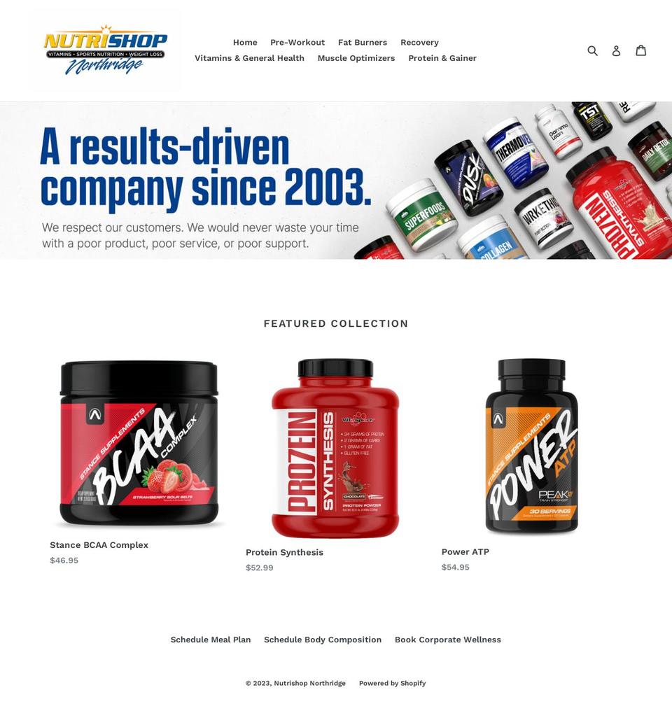 nutrishopnorthridgedelivers.com shopify website screenshot