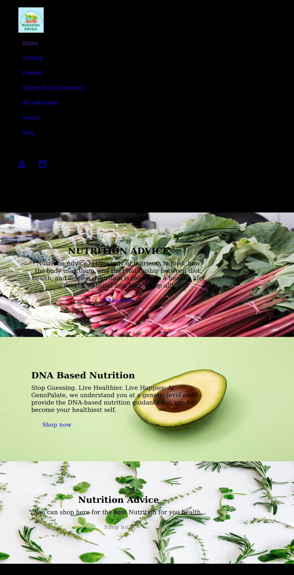 nutritionadvice.org shopify website screenshot