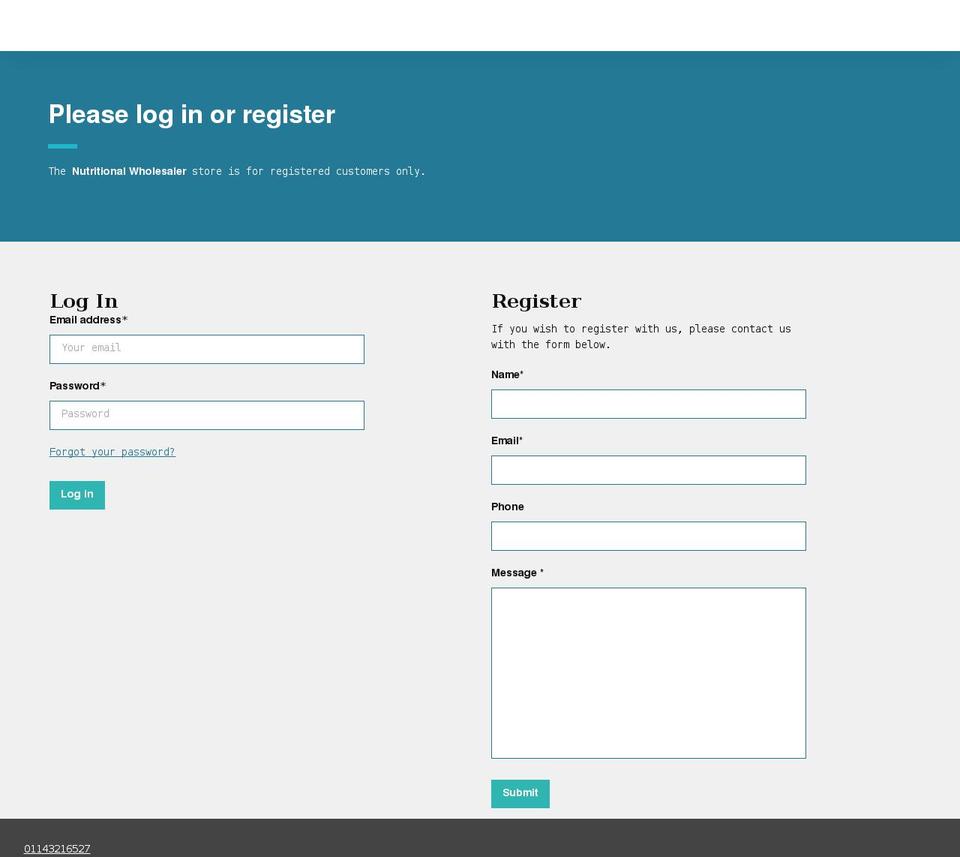 nutritionalwholesaler.com shopify website screenshot