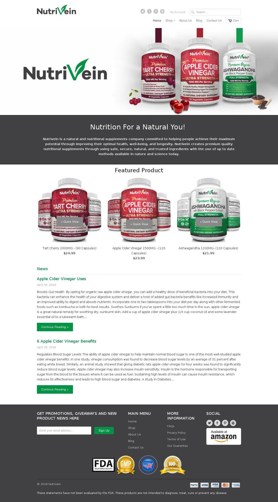 nutrivein.com shopify website screenshot