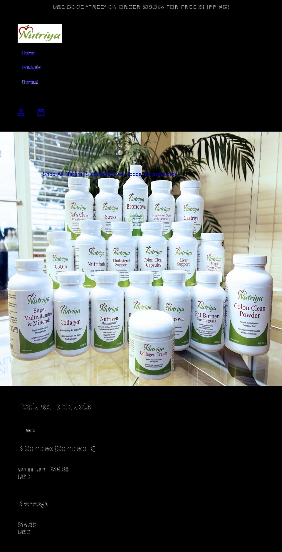 nutriya.net shopify website screenshot