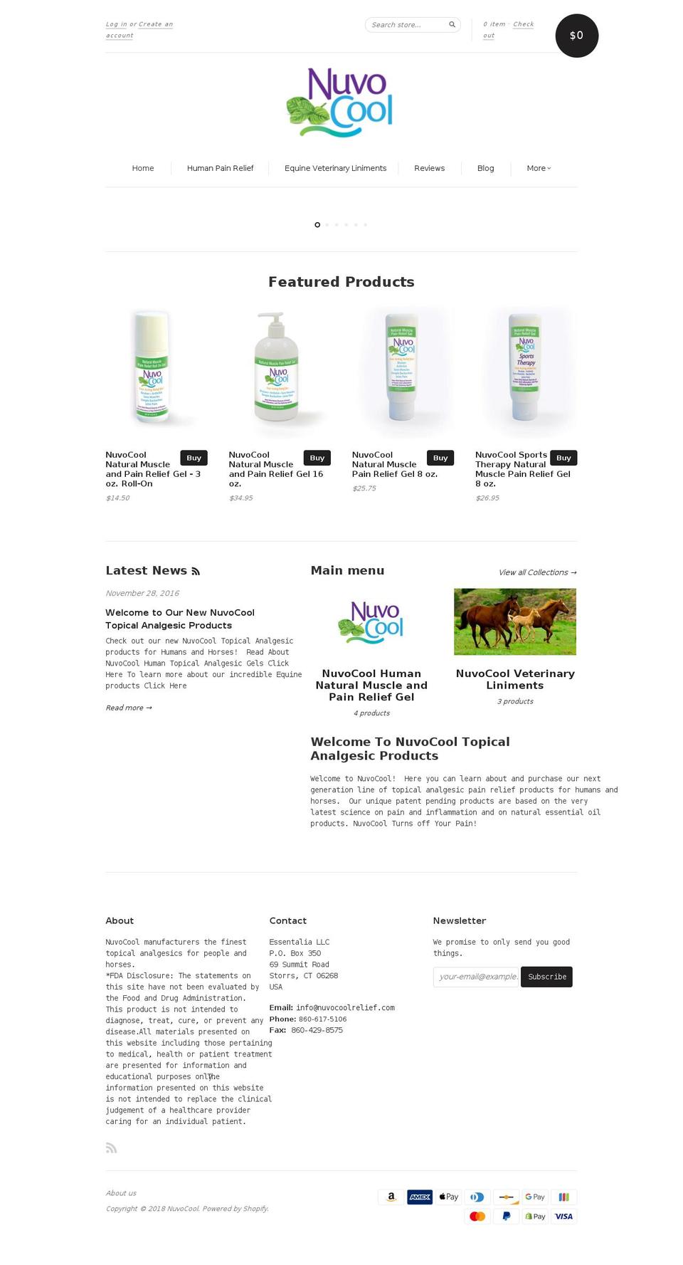 nuvocoolrelief.com — Shopify storefront screenshot