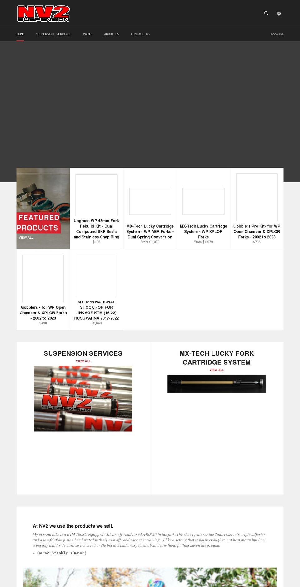 nv2suspension.com shopify website screenshot