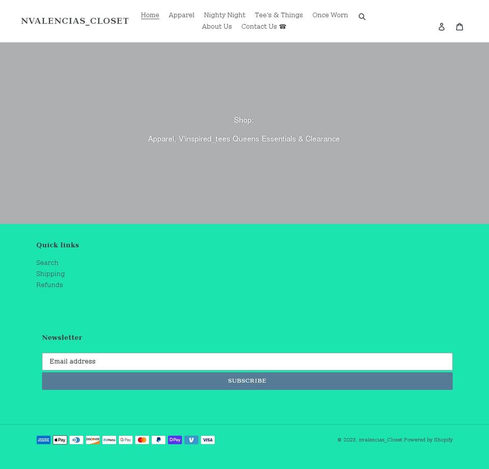 nvalenciascloset.com shopify website screenshot