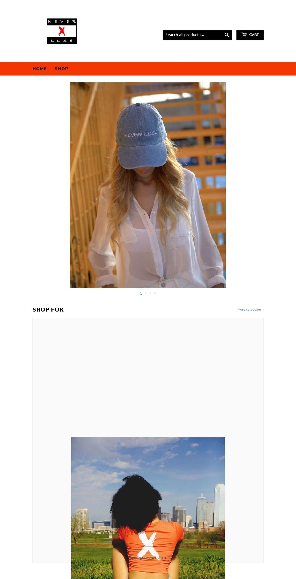 nvrlose.com — Shopify storefront screenshot