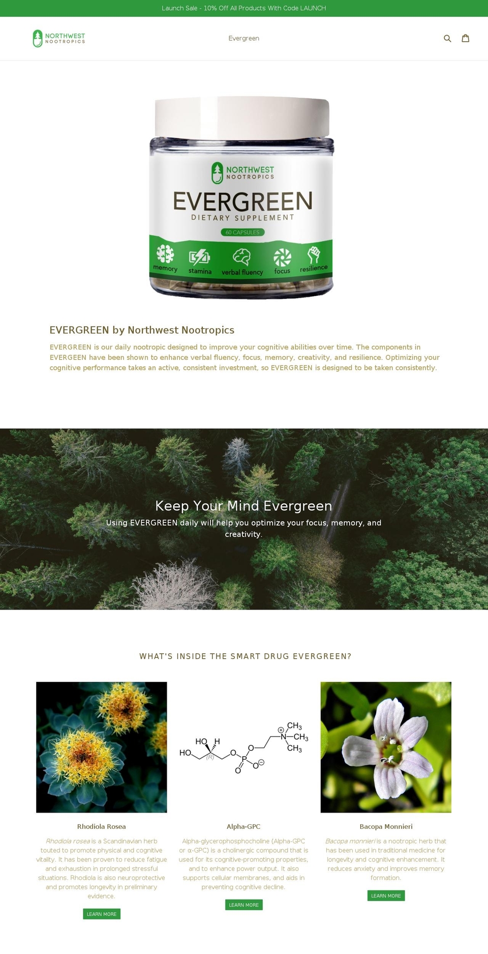 nwnootropics.com — Shopify storefront screenshot