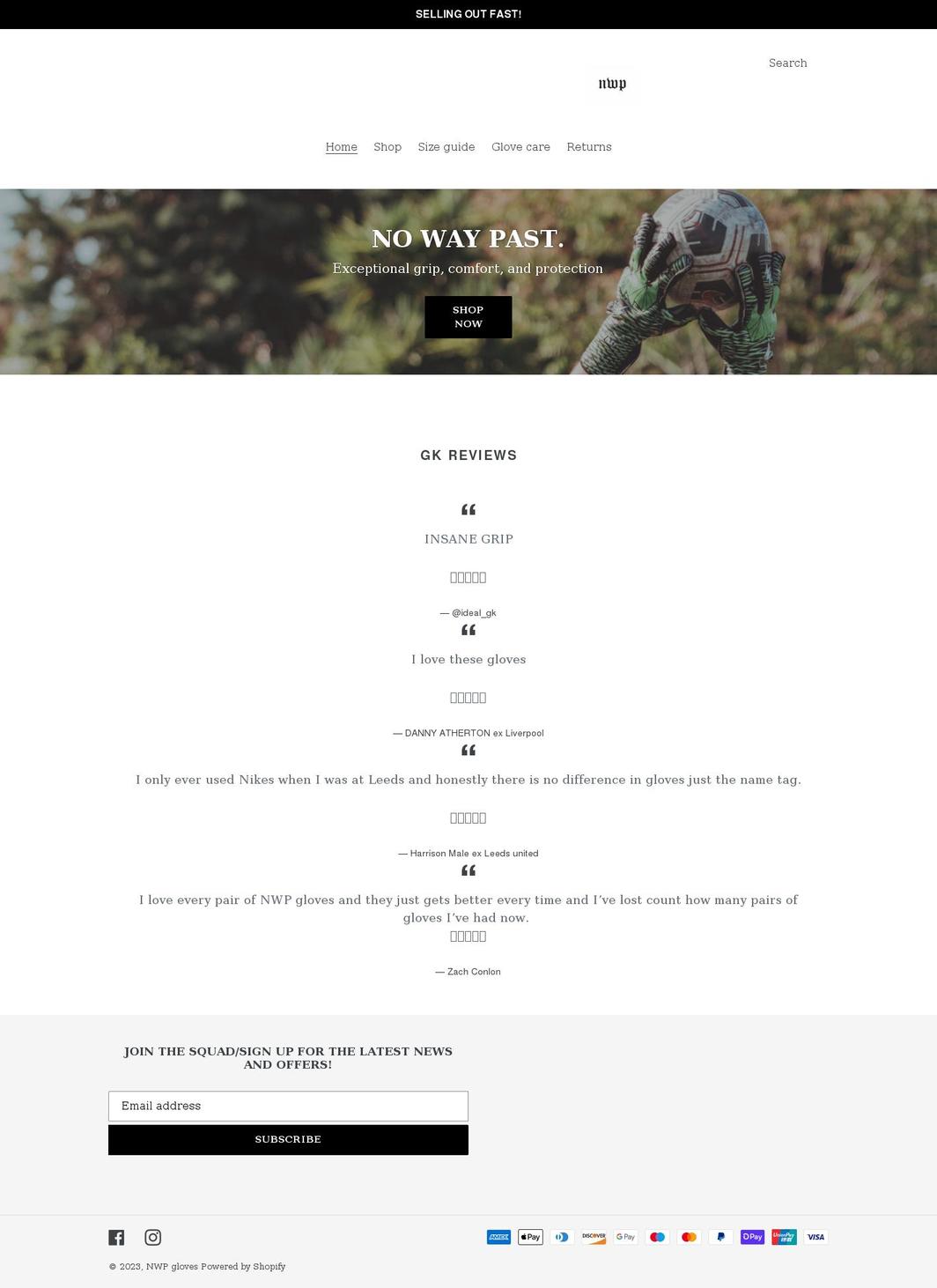 nwpgloves.com shopify website screenshot