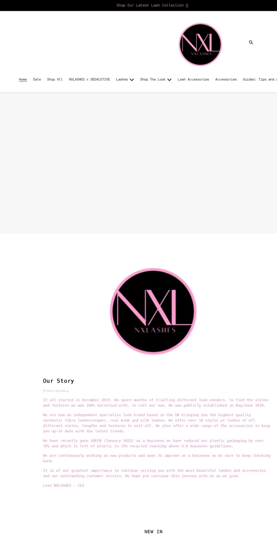 nxlashes.com shopify website screenshot
