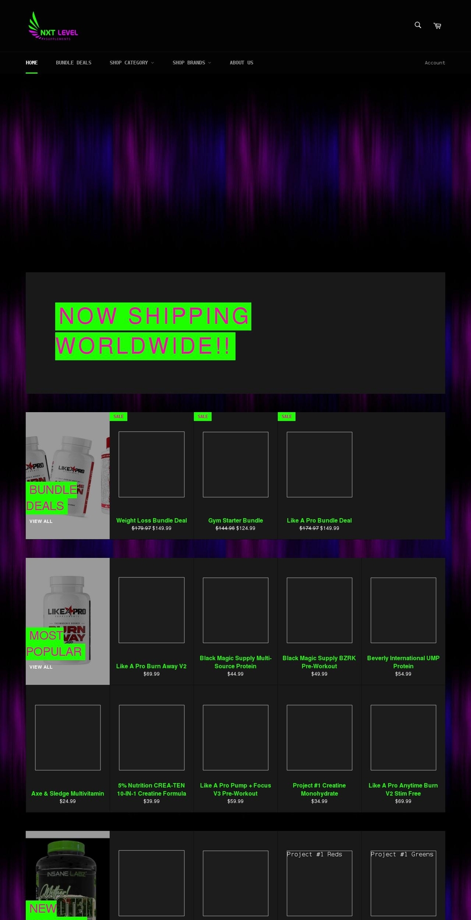nxtlevelsupplements.com shopify website screenshot