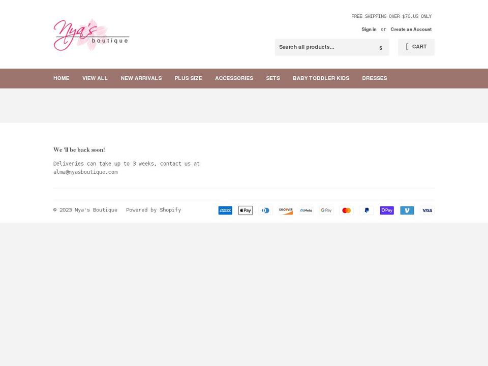nyasboutique.com shopify website screenshot