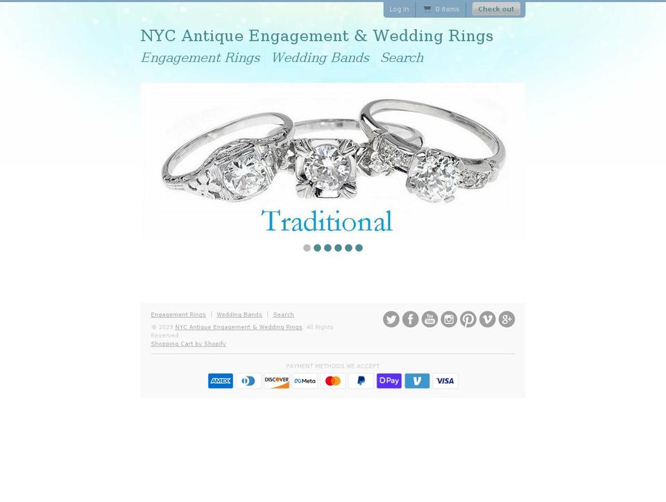 nycantiqueengagementrings.com shopify website screenshot