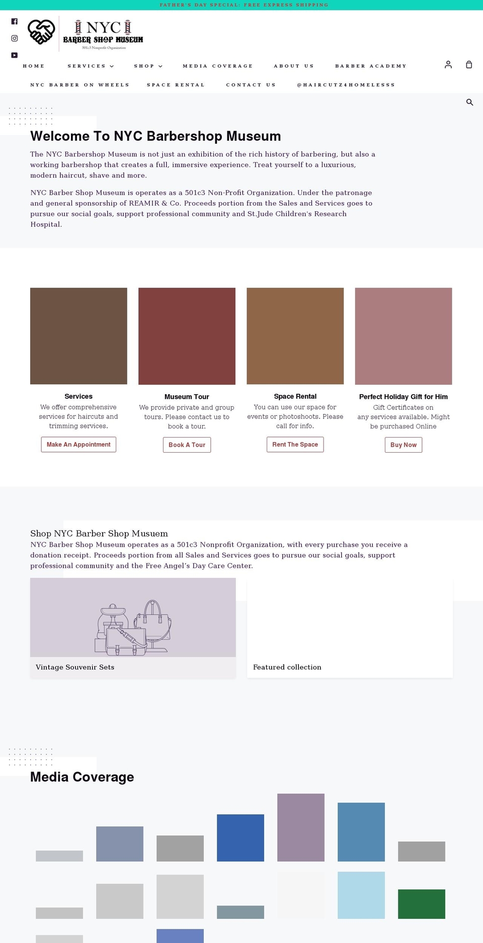 nycbarbershopmuseum.com shopify website screenshot