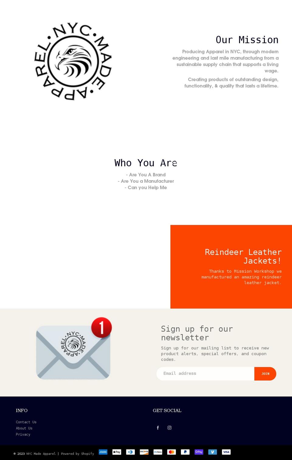 nycmadeapparel.com — Shopify storefront screenshot