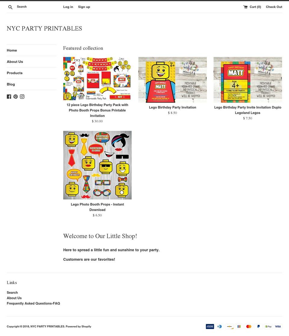 nycpartyprintables.com — Shopify storefront screenshot