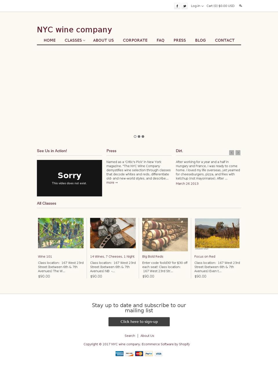 Clean Shopify theme site example nycwinecompany.com