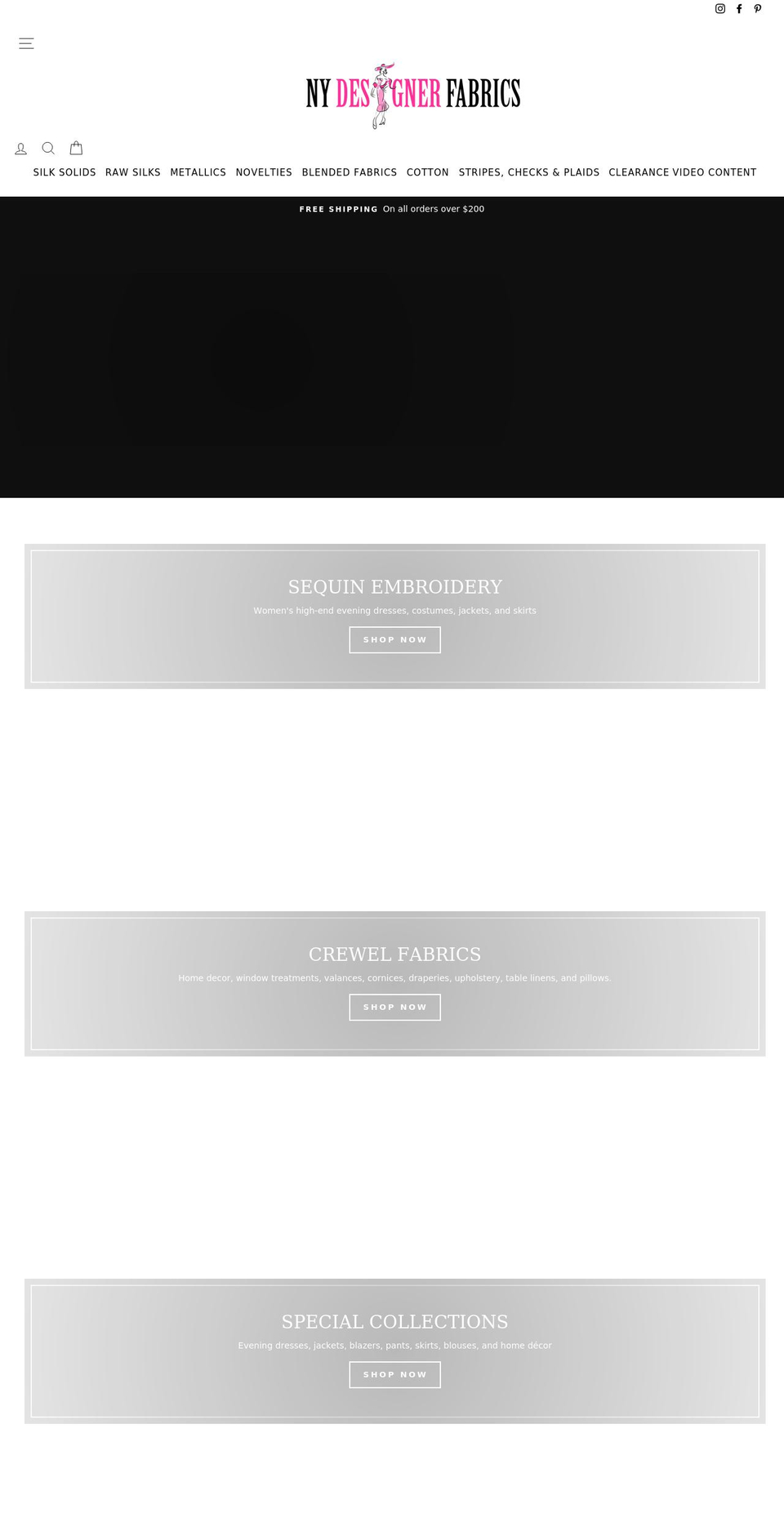 nydesignerfabrics.com shopify website screenshot