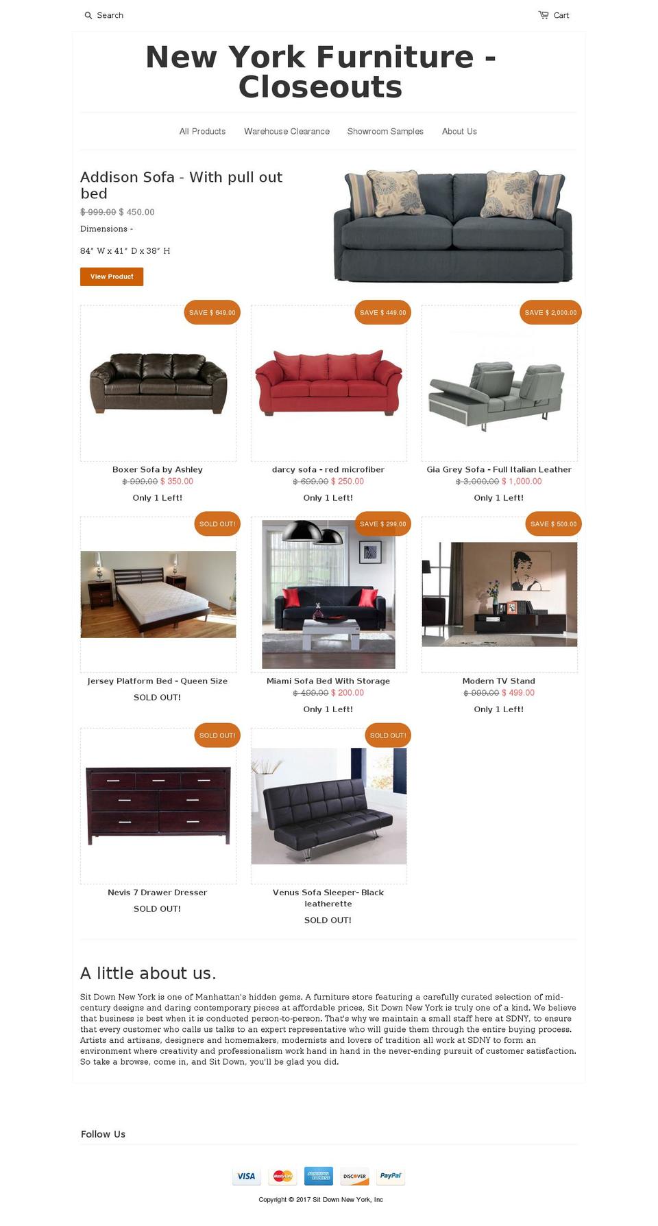 nyfurniture.com shopify website screenshot