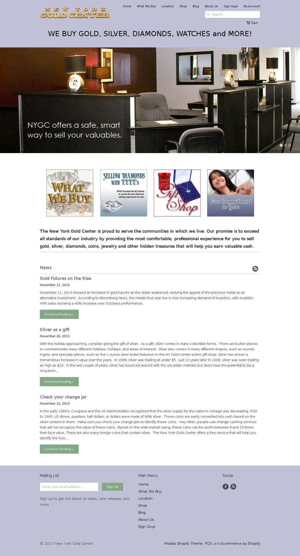 nygoldcenters.com shopify website screenshot