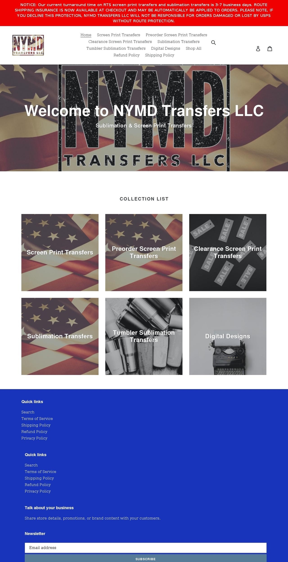 nymdandtees.com shopify website screenshot