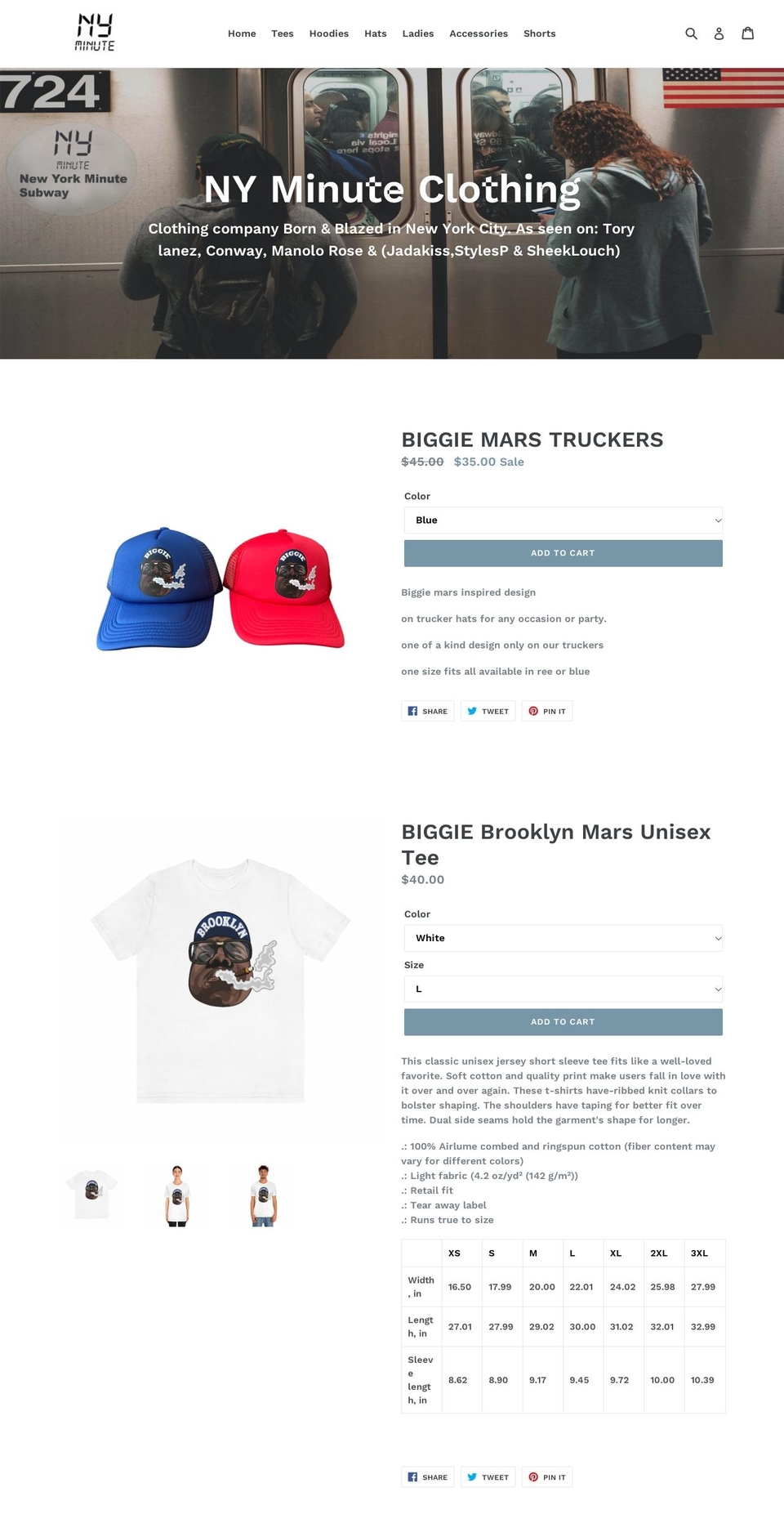 nyminuteclothing.com — Shopify storefront screenshot