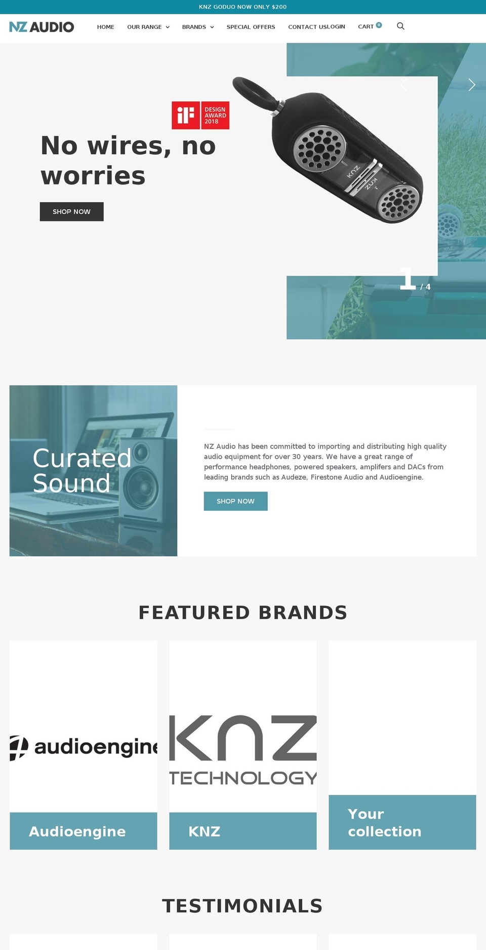nzaudio.co.nz shopify website screenshot