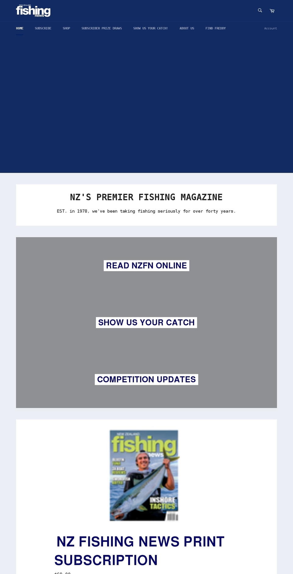 nzfishingnews.co.nz shopify website screenshot