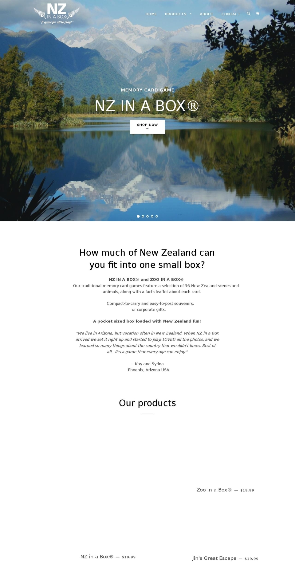 nzinabox.com — Shopify storefront screenshot