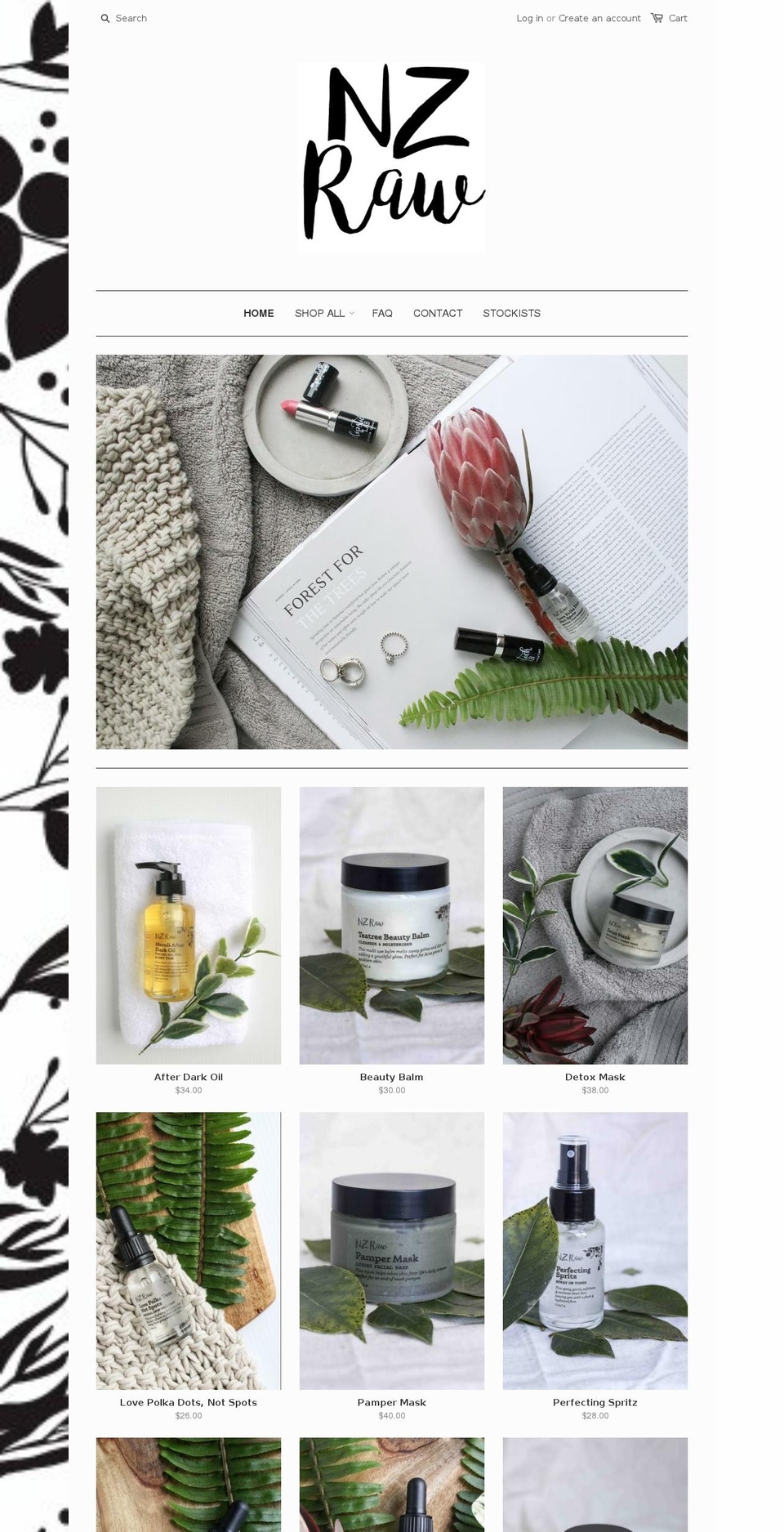 nzrawskincare.com shopify website screenshot