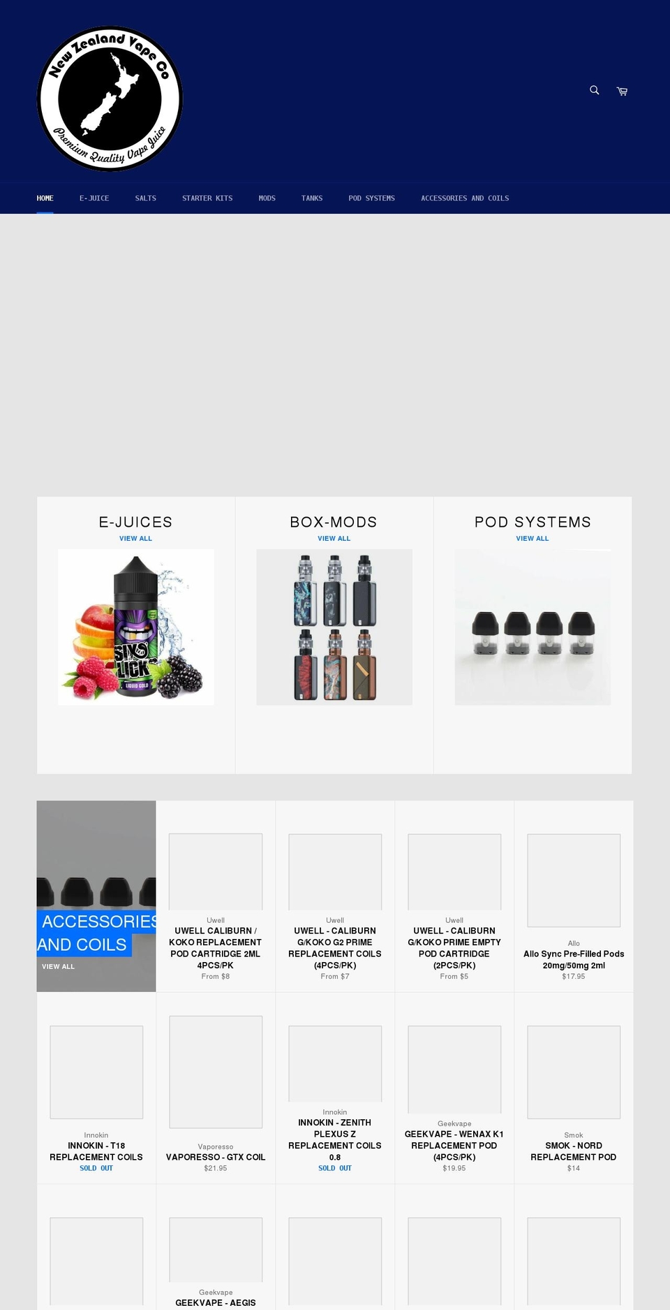 nzvapecompany.co.nz shopify website screenshot