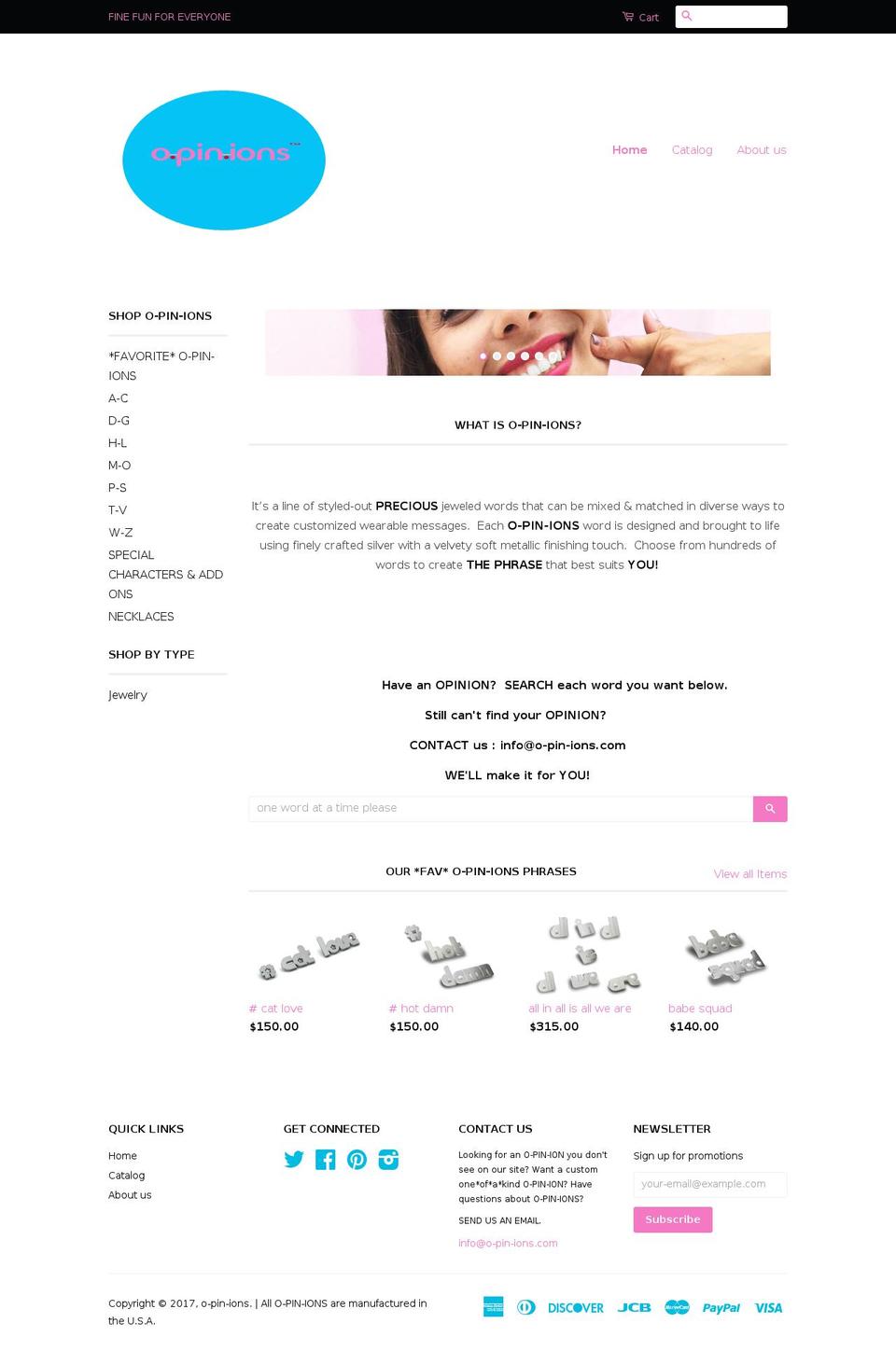 o-pin-ions.com shopify website screenshot