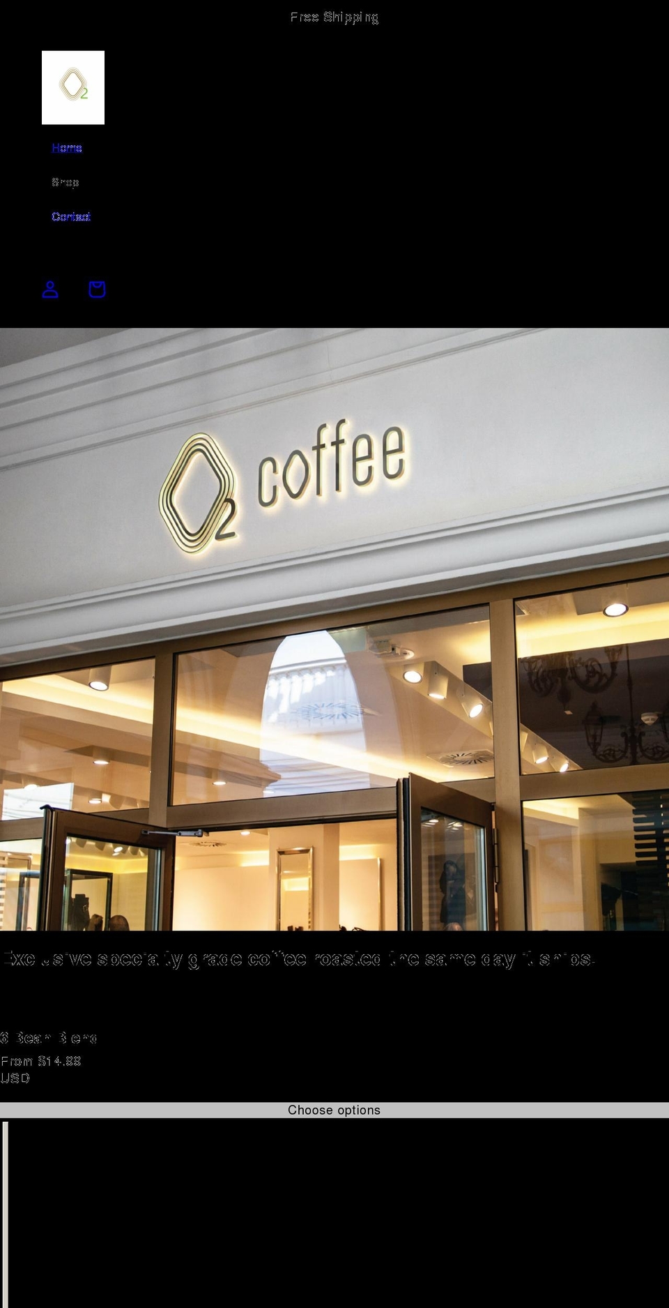 o2.coffee shopify website screenshot