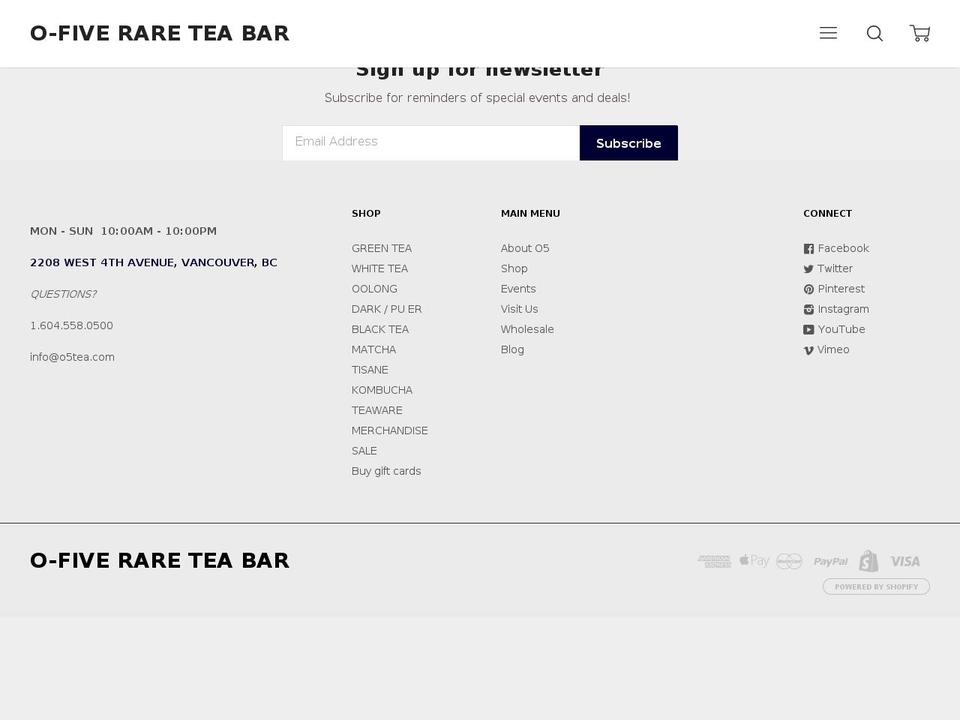 o5tea.ca shopify website screenshot