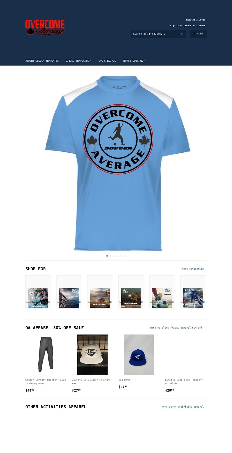 oaapparelcanada.com shopify website screenshot