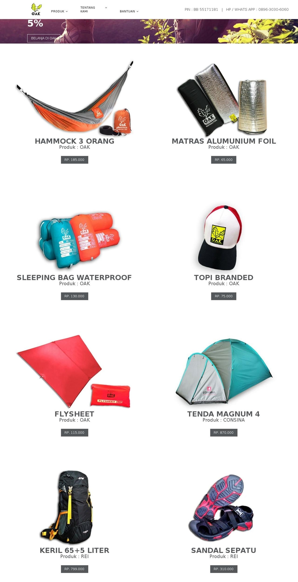 oak-outdoor.com shopify website screenshot