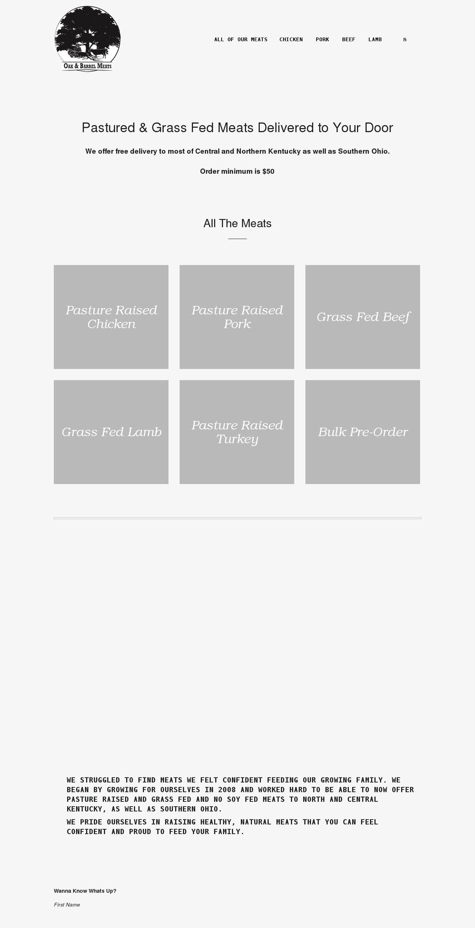 oakandbarrelmeats.com shopify website screenshot