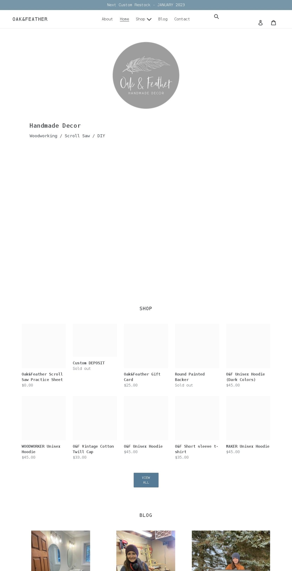 oakandfeatherdecor.com shopify website screenshot