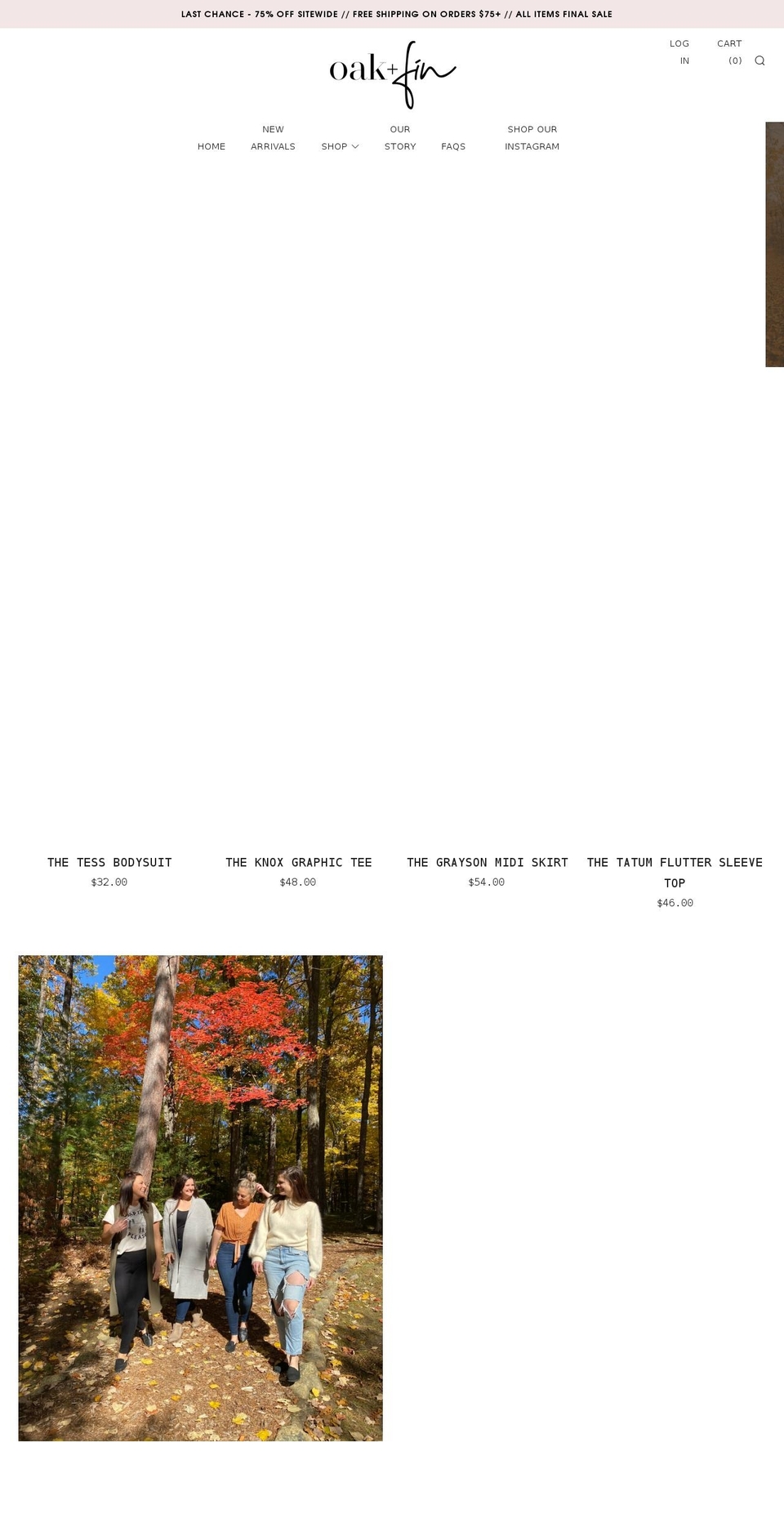 oakandfin.com shopify website screenshot